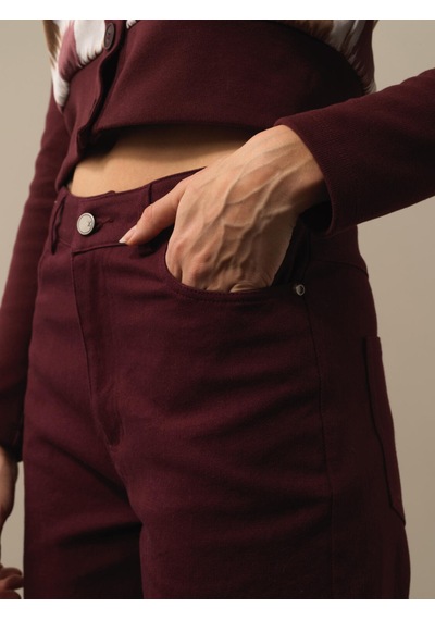 Xint Bordo Pamuk Dokulu Oversize Pantolon 201210