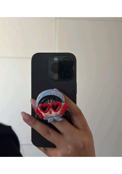 Sevimli Koca Kafa Bebek Şeklinde Telefon Standı, Kendinden Yapışkanlı Telefon Tutucu Mavi