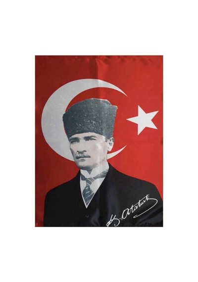 Lona Sanat Türk Bayrağı Kalpaklı Atatürk Posterli Saten Türk Bayrağı K.atatürk İmzalı Türk Bayrağı 70x100 Diğer