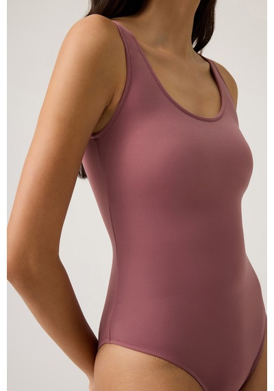 Los Ojos Bordo U Yaka Spor Mayo Sporty One Piece Bordo Bordo