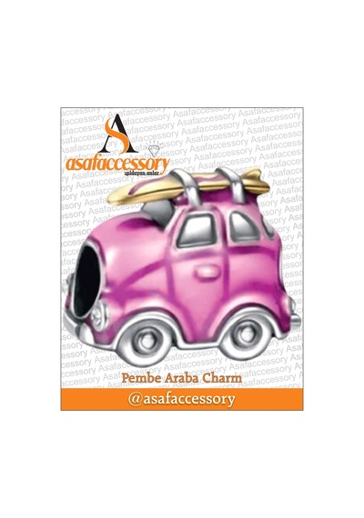 Pembe Araba Charm Gümüş Kaplama