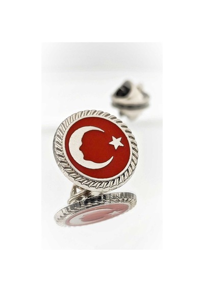 Yörük Tasarım Türk Bayrağı Atatürk Siluetli Gümüş Mineli Yaka Rozeti Gümüş