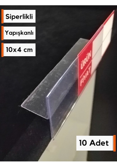 10 Adet Pvc Etiketlik Dik Siperli Yapışkanlı 10x4 Cm Raf Önü