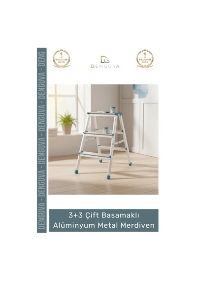 Merdiven Profesyonel Sağlam Ergonomik Katlanır Tip 3+3 Çift Basamaklı Alüminyum Metal Merdiven