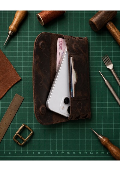 Vintage Leather Craft Hakiki Deri Erkek El Portföyü Acı Kahverengi