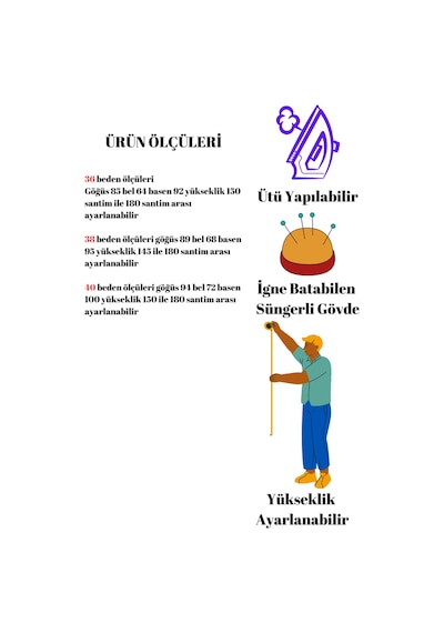 Riga Ve Dikiş Setli Kılavuz Çizgili Terzi Mankeni Prova Mankeni 36-38-40 Beden 2