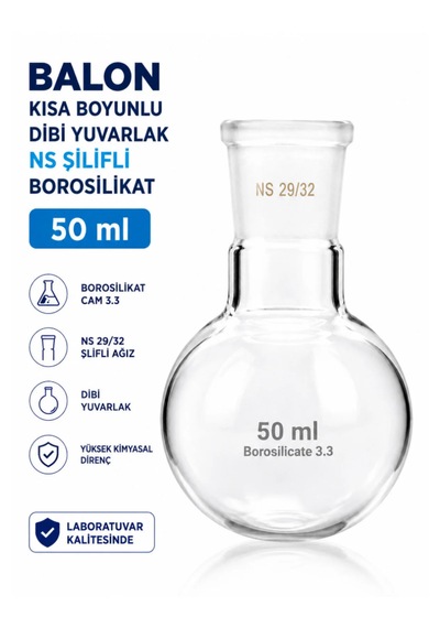 Balon Kısa Boyunlu Dibi Yuvarlak Ns Şilifli Borosilikat 50 Ml