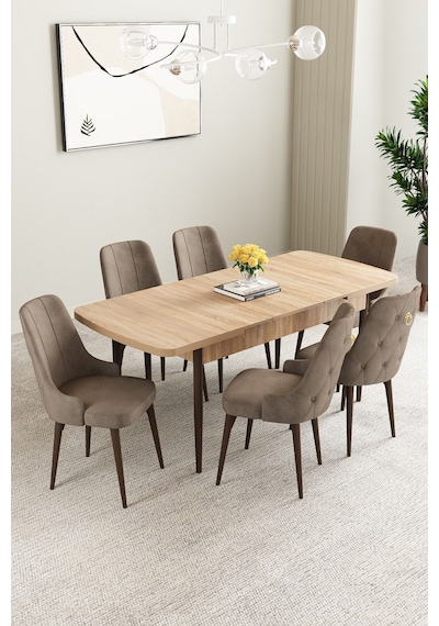 Clara Meşe Desen 80x132 Açılabilir Mdf Masa Yemek Odası Takımı,mutfak Takımı 6 Adet Sandalye Cappucino Clara Meşe Desen 80x132 Açılabilir Mdf Masa Yemek Odası Takımı,mutfak Takımı 6 Adet Sandalye Cappucino