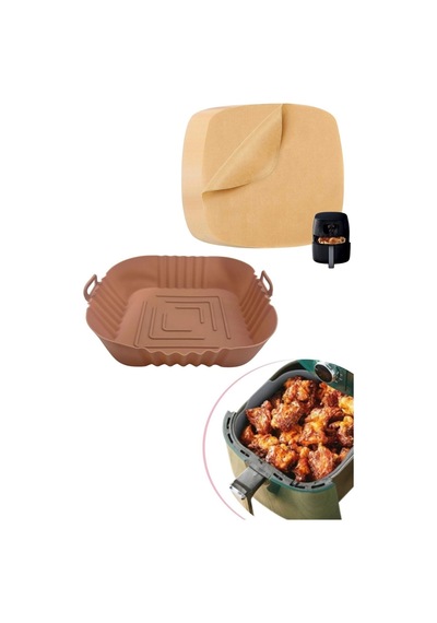 50 Adet Pişirme Kağıdı Deliksiz Düz Kare Model Ve Silikon Airfryer Kabı 20 Cm Plastik Beyaz Diğer