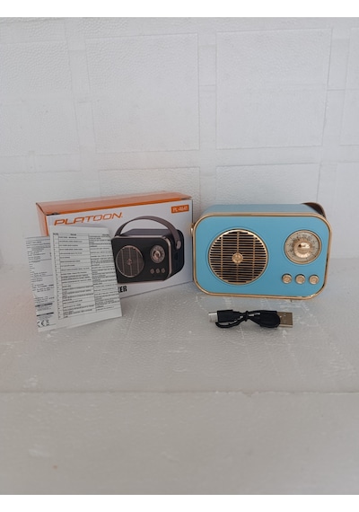 Nostaljik Retro Radio Parlak Kaplama Bluetooth Bağlantılı Hoparlör - Mavi- Tek Ebat