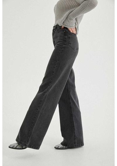 Palazzo Koyu Füme Yüksek Bel Jeans Koyu Füme
