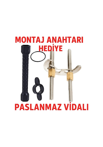 Musluk Montaj Seti, Çift Vidalı Batarya Ay Takımı, M6 Bağlantı Uyumlu, Montaj Anahtarı Dahil