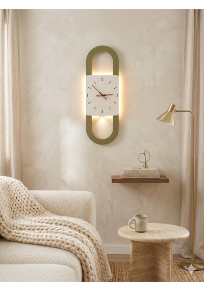 Berlin Ahşap Salon Duvar Saati Pilli Ledli Quartz Ultra Sessiz Mekanizma 28 Cm X 85 Cm Bej