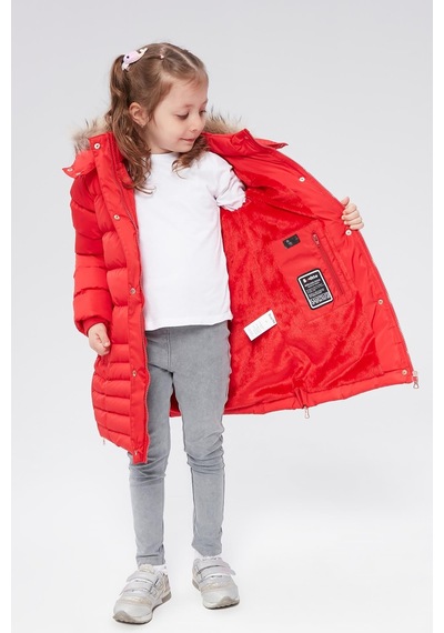 Benitto Kids Benittokids Kız Çocuk Natürel Kürklü Kaban 51301-Kırmızı