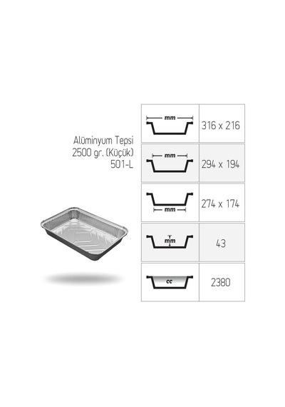 Alüminyum Tepsi Küçük 2500 Gr 25 Adet