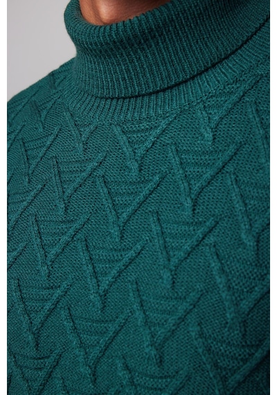 Tudors Erkek Slim Fit Dar Kesim Tam Balıkçı Yaka Desenli Yeşil Kazak-29490-yeşil Yeşil
