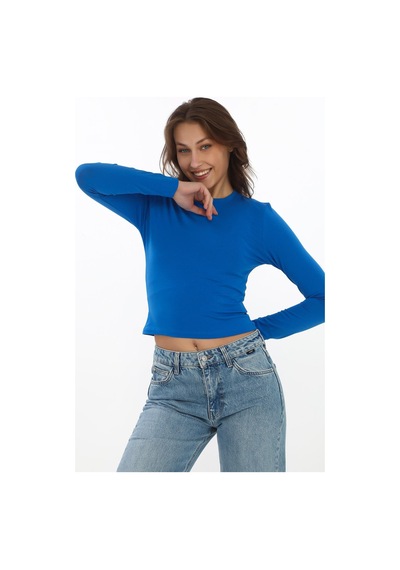 Likralı Pamuk Tişört-slim Fit -saks Saks