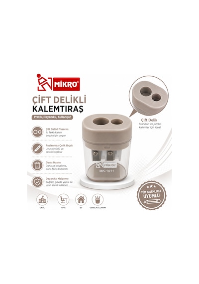 Mikro Çift Delikli Kalemtıraş 24 Adet Tek Kutu Hazneli Standart Ve Jumbo Kalem Uyumlu Mk-1011