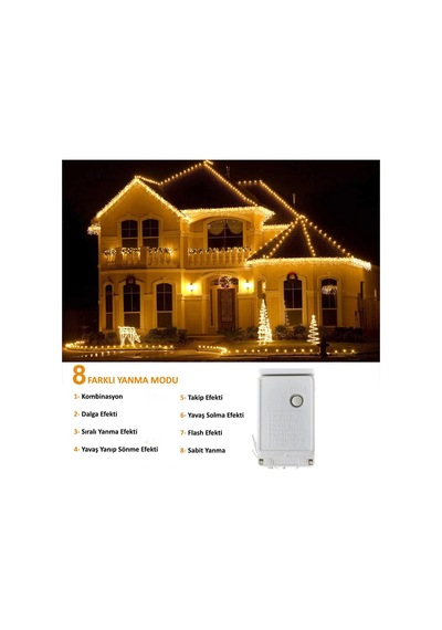 TechnoSmart 4 Metre 8 Fonksiyonlu Perde Led 96 Ledli Saçaklı Kablolu Fişli 50 x 60 x 70 CM Diğer