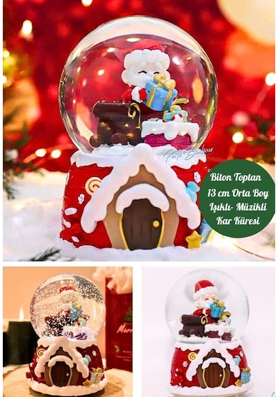 Yılbaşı 2025 Noel Baba Hediyeleri 13 Cm Orta Boy Işıklı Müzikli Kar Küresi 59b