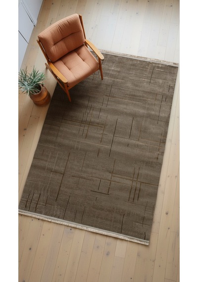 Vizon Rengi Lotus Bambu Model Altı Kaymaz Makine Dokuma Halı Çok Renkli