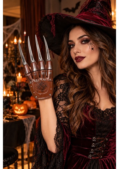 Halloween Freddy Tarzı 4 Pençeli Eldiven Metal Görünümlü Cadılar Bayramı Korku Kostüm Aksesuarı