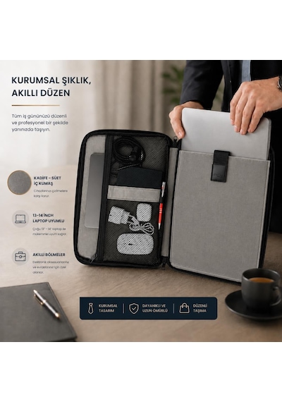 Classone 3in1 Serisi Clk140 13,14 İnch Uyumlu Tablet, Laptop El Ve Omuz Çantası Siyah