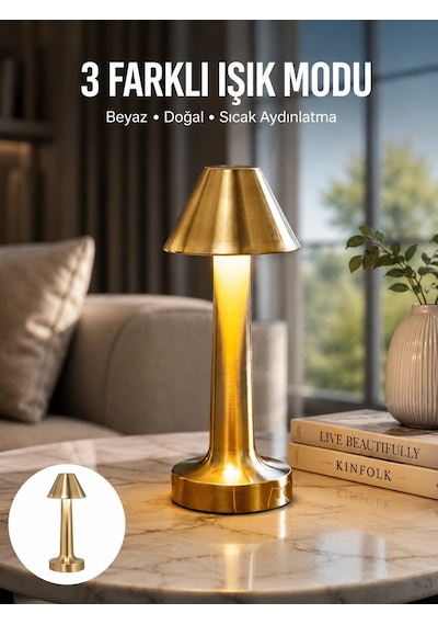 Kablosuz Led Masa Lambası 1800mah 3 Renk Aydınlatma Dokunmatik Yeni Nesil Rekli