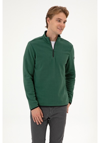 U.S. Polo Assn. Erkek Regular Fit Koyu Yeşil Polar Yarım Fermuarlı Basic Sweatshirt 50313777-VR079