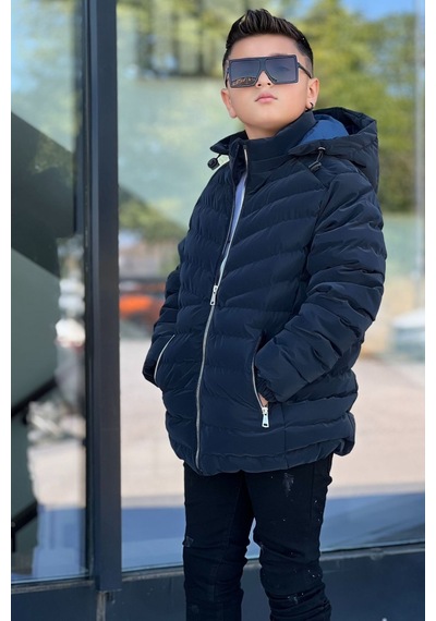 Pina Kids Erkek Çocuk Çıkarılabilir Kapüşonlu Sık Dikişli Nova Kumaş Kışlık Şişme Mont Km4016 Lacivert