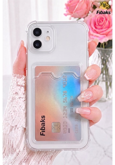 Fibaks iPhone 12 Uyumlu Kılıf Kamera Koruma Ve Köşe Korumalı Arkası Kartlıklı Cüzdanlı Darbe Emici Kapak