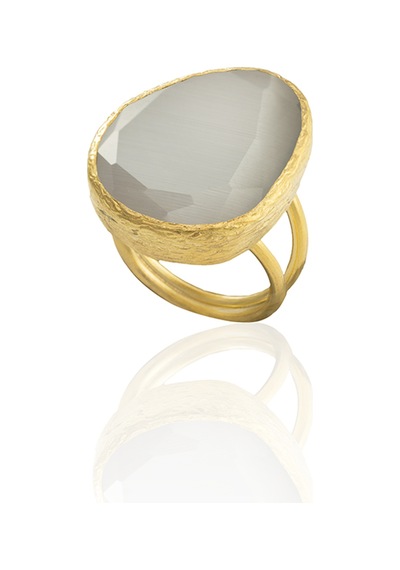 Kadir Jewellery 22 Ayar Altın Kaplama Kadın Fosil Taşlı Yüzük Gri