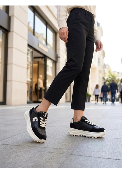 Guja 318-4 Kadın Kalın Taban Bağcıklı Sneaker Ayakkabı Siyah
