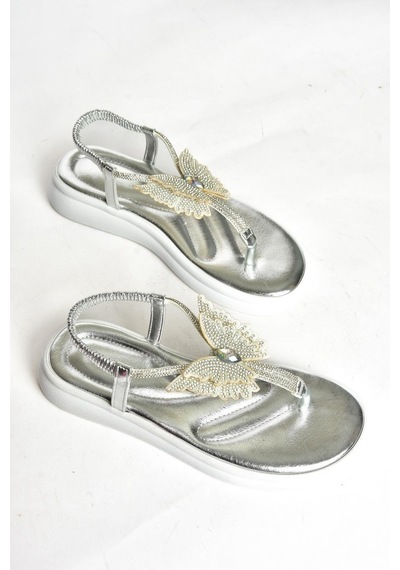 Fox Shoes S404086009 Gümüş Parmak Arası Kadın Sandalet Gümüş