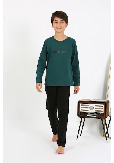 Akbeniz Erkek Çocuk Uzun Kol Penye Pijama Takım 20437 Zümrütyeşili Zümrüt Yeşili