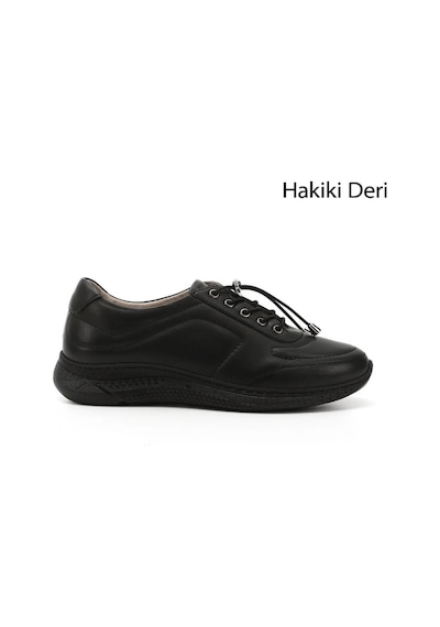 Hakiki Deri Lastik Bağcık Ortopedik Ayakkabı Siyah