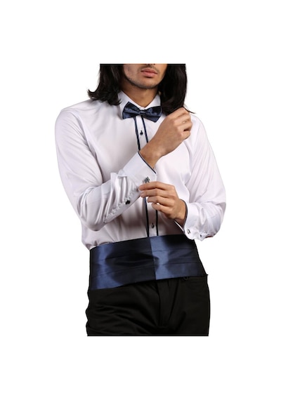 Dicotto Beyaz Lacivert Çift Bieli Damatlık Ata Yaka Kol Düğmeli Slim Fit Smokin Gömlek - 011 001