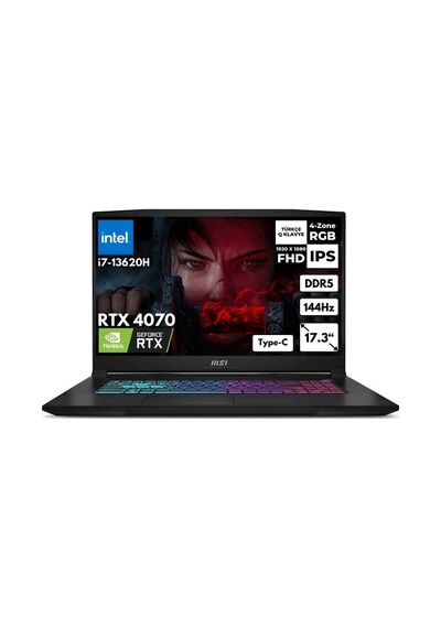MSIKatana 17 B13vgk-1030xtrhmf8 i7-13620H 32- GB 2 TB SSD RTX4070 8 GB 17.3" Dos Dizüstü Bilgisayar