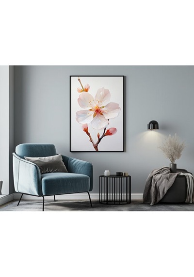 Tablo Ahşap Çerçeveli Tablo Çerçeveli Poster Kırmızı Tomurcuklu Badem Çiçeği,çiçek Temalı Tablo