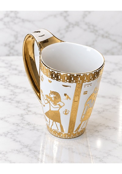 Antik Mısır Anubis Ve Firavun Motifli Seramik Kupa Çok Renkli