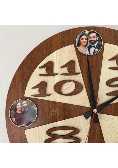 4 Fotoğraflı Özel Tasarım Ahşap Duvar Saati Kişiye Özel Hediye-730 04