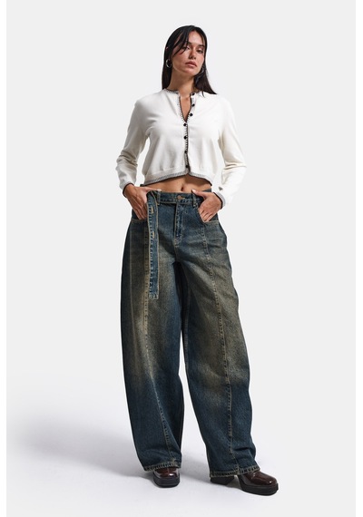 it's basic Kadın Tint Kot Rengi 2w6-11 Baggy Kemerli Orta Bel Denim Jean Kırmızı