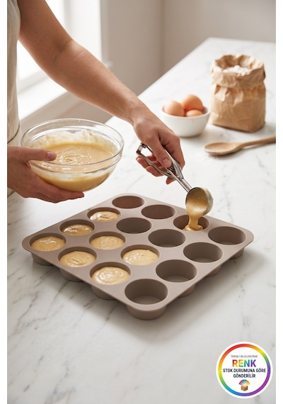 Silikon Muffin Kalıbı 12 Gözlü Kek Cupcake Kalıbı Zahmetsiz Ayrılan Fırın Kalıbı 30,5 Cm Çok Renkli