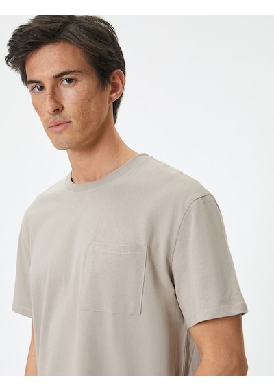 Koton Oversize Tişört Cep Detaylı Bisiklet Yaka Kısa Kollu Pamuklu Gri 4sam10741hk Gri