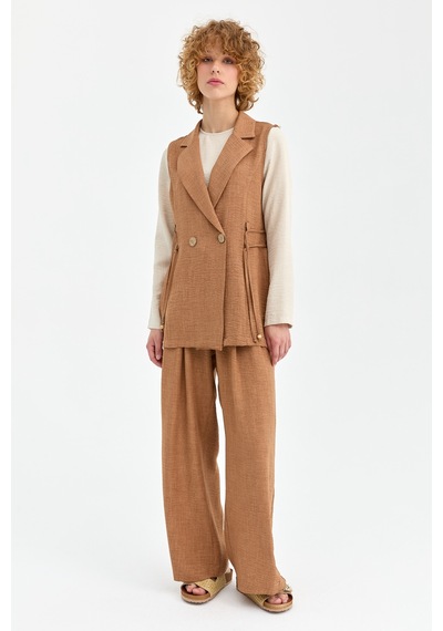 Esswaap Yelek Bluz Pantolon Takım Camel Kahverengi