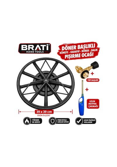 Döner Başlıklı Künefe Kadayıf Balık Börek Pişirme Ocağı Tüp Üstü 39x39 Cm  Ve Tüp Başlıklı Set Kahverengi