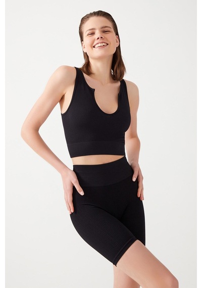 Los Ojos Kadın Siyah Askılı Fitilli Crop Top Büstiyer Scoop Siyah
