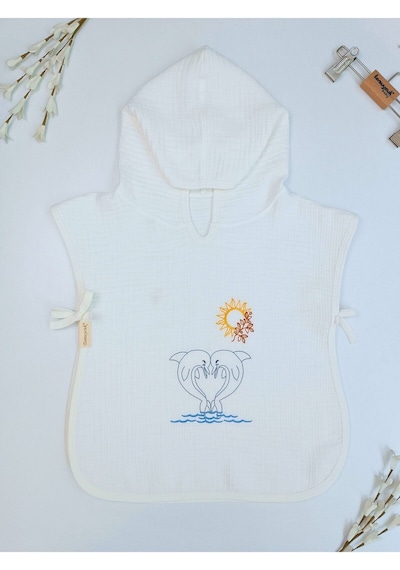 4 Kat Müslin Ekru Panço Bebek Çocuk Plaj Banyo Havlusu Nakışlı % 100 Pamuklu 2-3-4 Yaş Hvl55119 2 Yaş