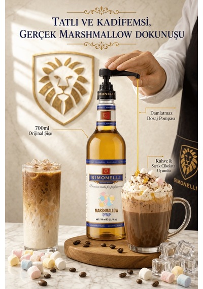 Simonelli Marshmallow Aromalı Kahve ve Kokteyl Şurubu 700 ML + Pompa
