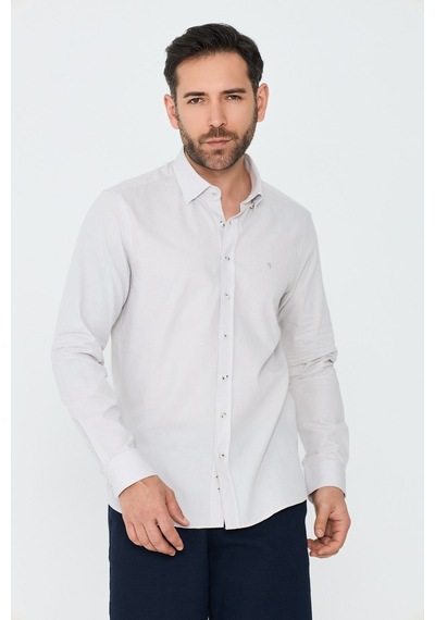 White Stone Ekru %100 Pamuk Dynamic Fit Erkek Günlük Gömlek